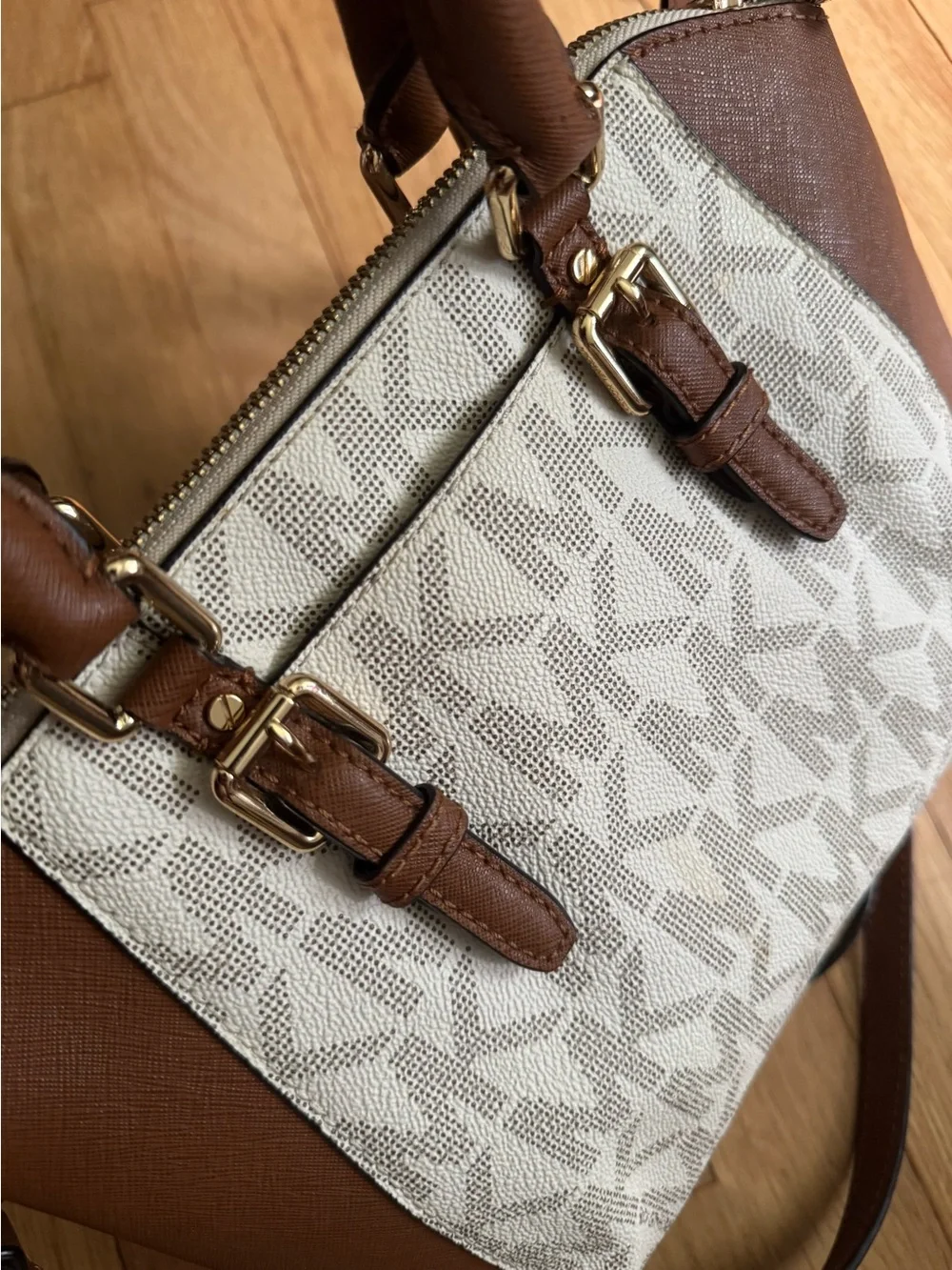 Ciara Michael Kors Brown Cream Signature Satchel Purse Bag Authentic removable